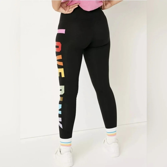NWOT Victoria Secret [XL] Leggings Rainbow Graphic  Logo - Picture 2 of 4